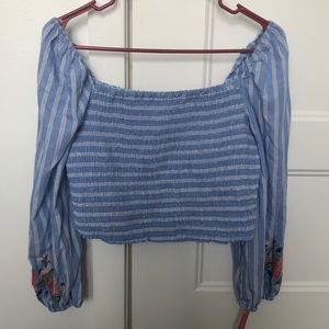 Teen off the shoulder stretchy crop top